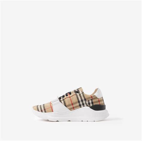 burberry suede neoprene and leather sneakers|Check, Suede and Leather Sneakers in Archive beige .